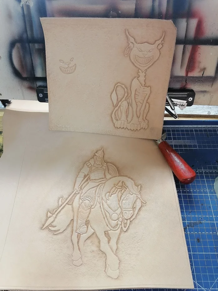 A couple of days of embossing - My, Embossing on leather, Handmade, Bogatyr, Cheshire, Cheshire Cat, Purse, Сумка, Longpost, Needlework without process