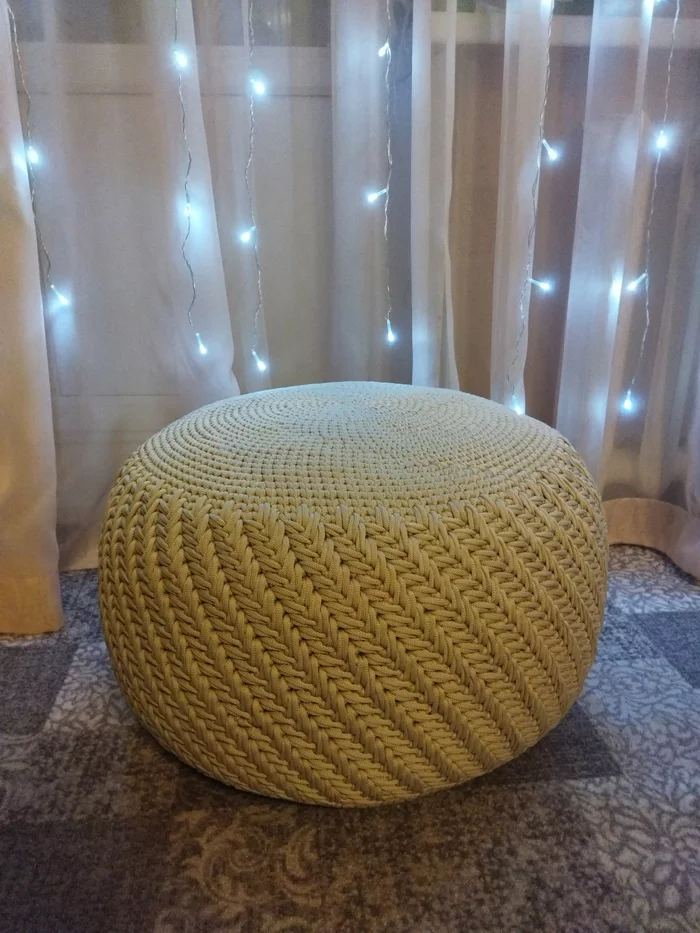 Knitted pouffe - My, Crochet, Interior, Longpost, Needlework with process