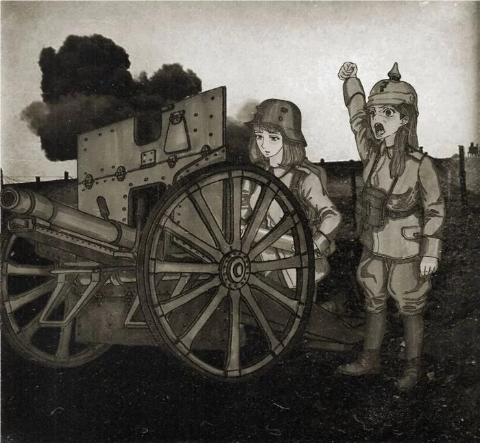 Also from the old - NSFW, My, Anime art, Anime original, World War I, Artillery, Germany, Anime, Longpost