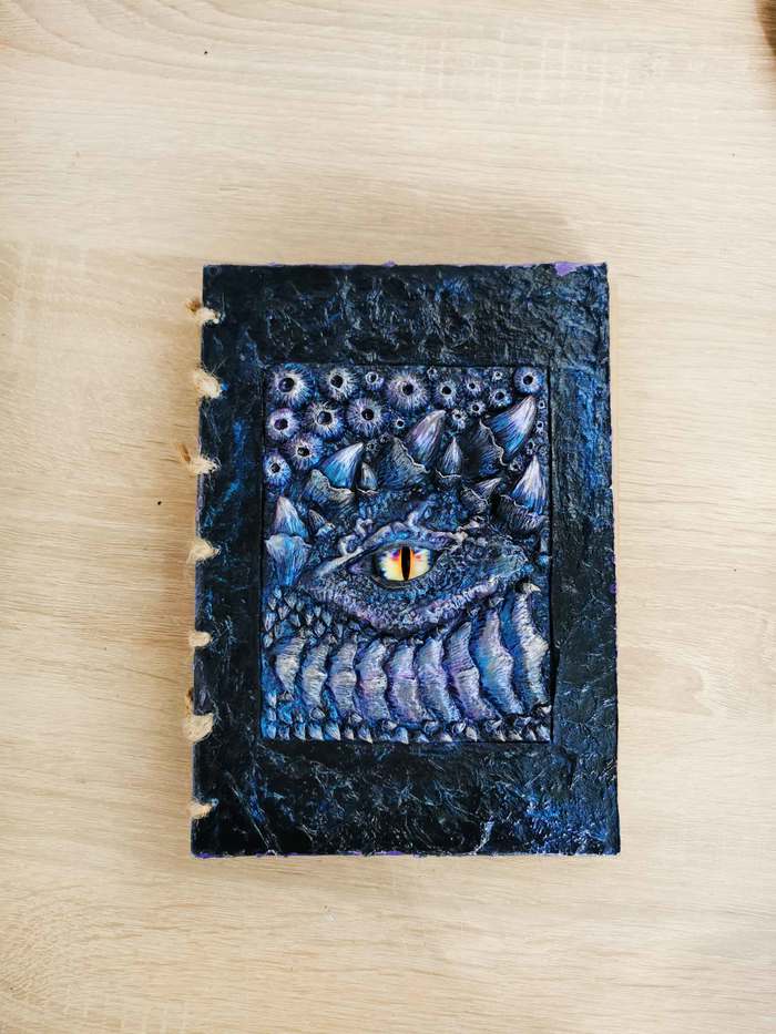 Notepad with rainbow dragon - My, The Dragon, Notebook, Grimoire, Polymer clay, Needlework without process, Eye of the Dragon, Longpost