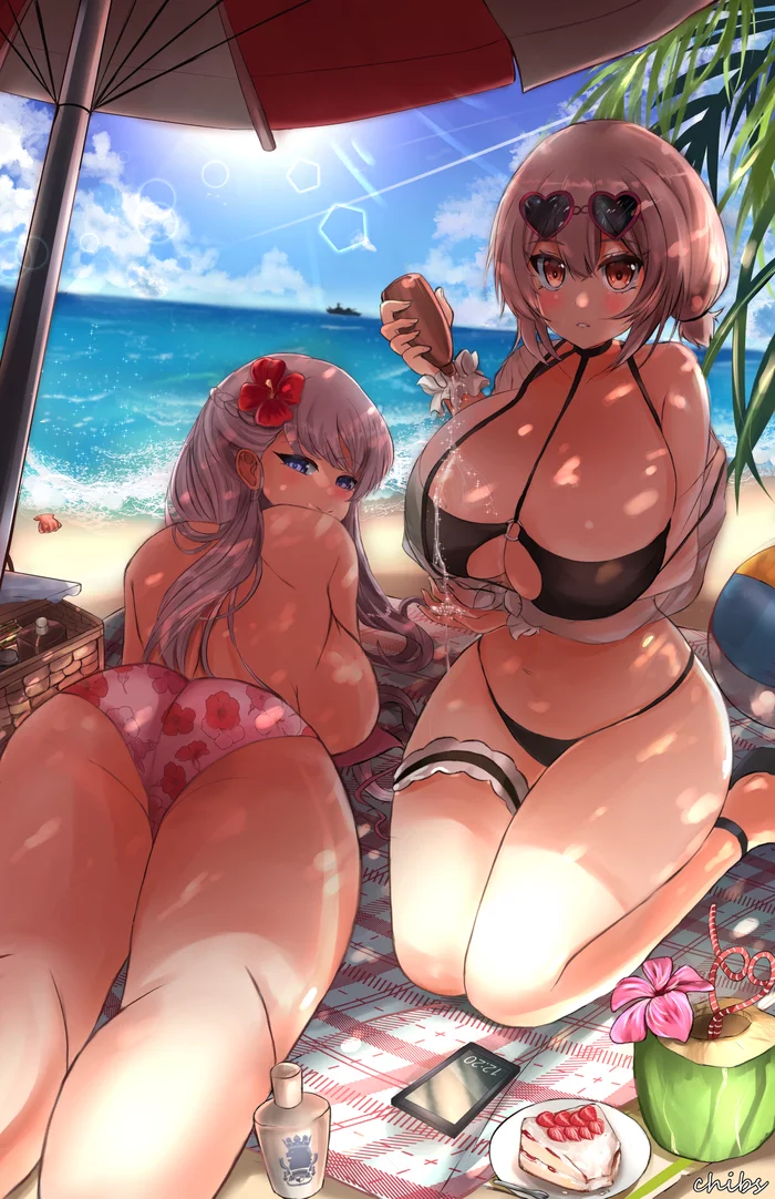 Beach - NSFW, Azur lane, Sirius, Belfast, Anime art, Anime, Swimsuit