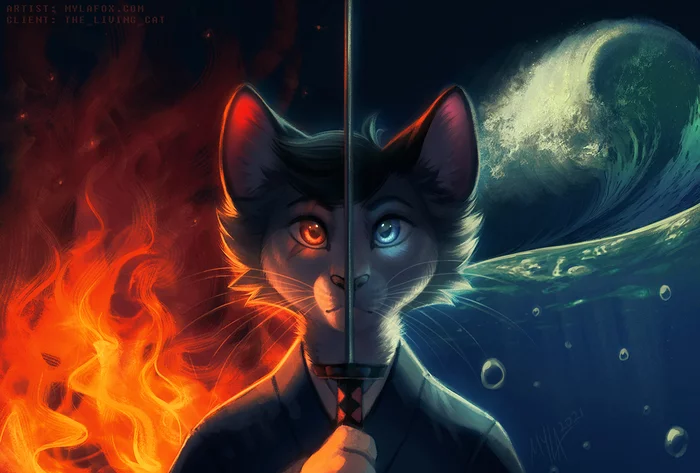 Duality - Furry, Anthro, Art, Furry cat, Mylafox