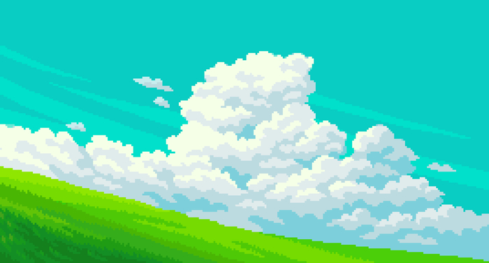 Облака Пиксель, Pixel Art, Пейзаж, Арт