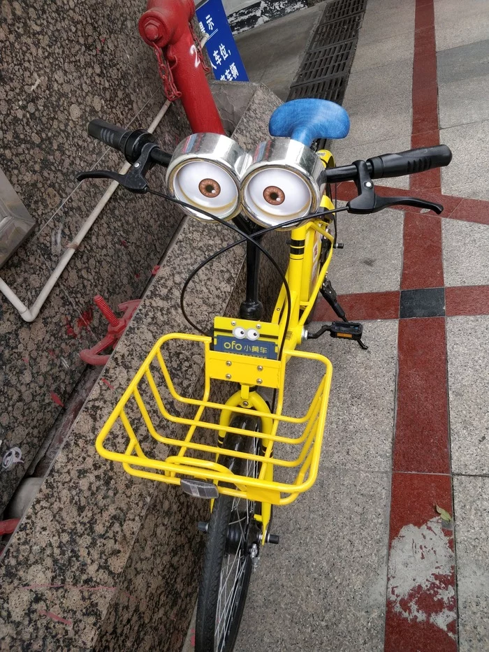 Ofo is the yellow bike rental giant in China. He's a minion bike)) - My, A bike, , China, Chinese