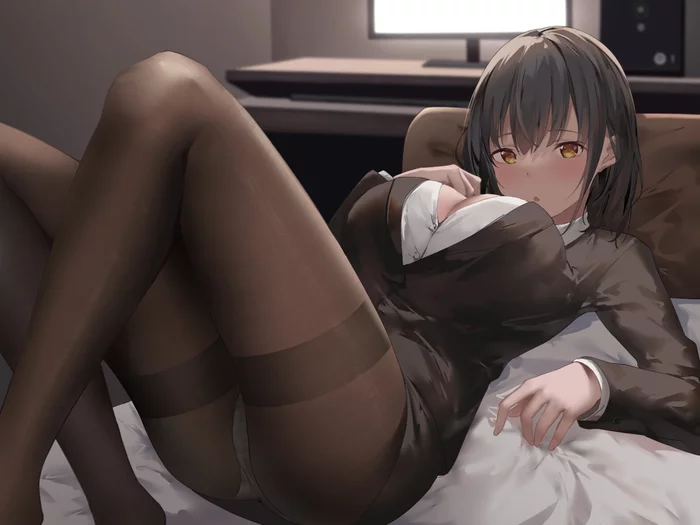 Office lady - NSFW, Anime, Anime art, Anime original, Pantsu, Tights, Boobs, Megane, Hand-drawn erotica, , Erotic