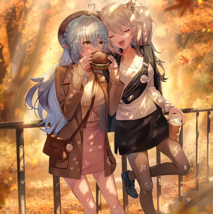 Give me a bite - Anime, Anime art, Hololive, Shishiro botan, Yukihana lamy, Virtual youtuber, Animal ears