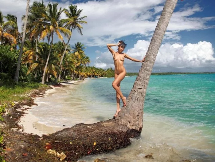 Girl on the island - NSFW, Erotic, Girls, Brunette, Palm trees, Ocean, Boobs, Breast, Sexuality, Slenderness, Fitonyashka, Beach, Sand