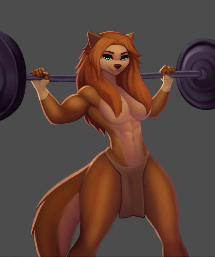 Weightlifter - NSFW, Strong girl, Sports girls, Aozee, Furry, Anthro, Art, Furry art, Muscleart