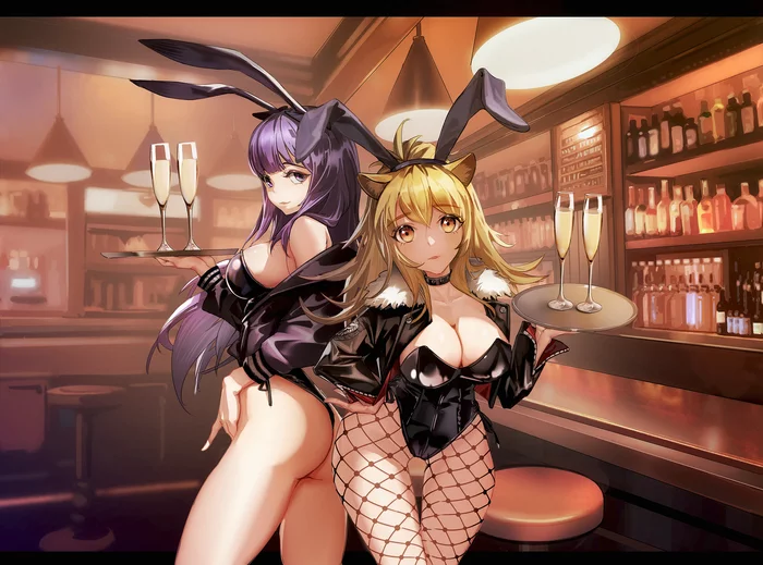 Rope & Siege - NSFW, Anime, Anime art, Arknights, , rope, Animal ears, Bunnysuit, Boobs, , Hand-drawn erotica, Erotic