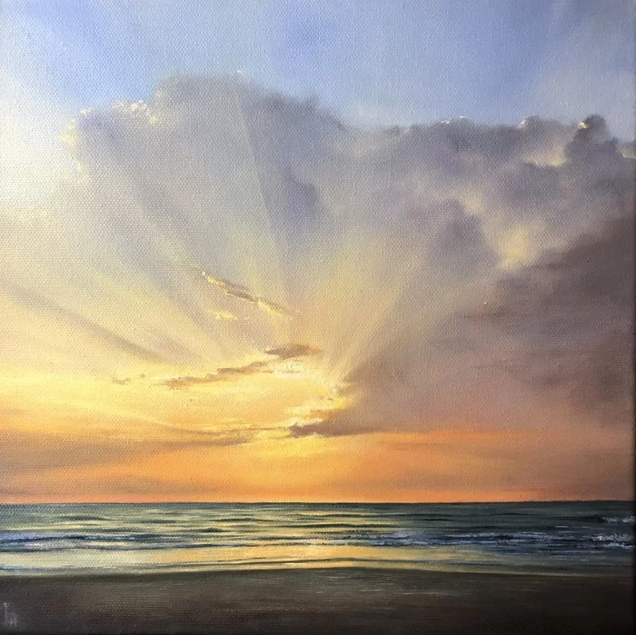 Through the clouds - My, Oil painting, Sunrises and sunsets, Painting, Drawing, Art, Landscape