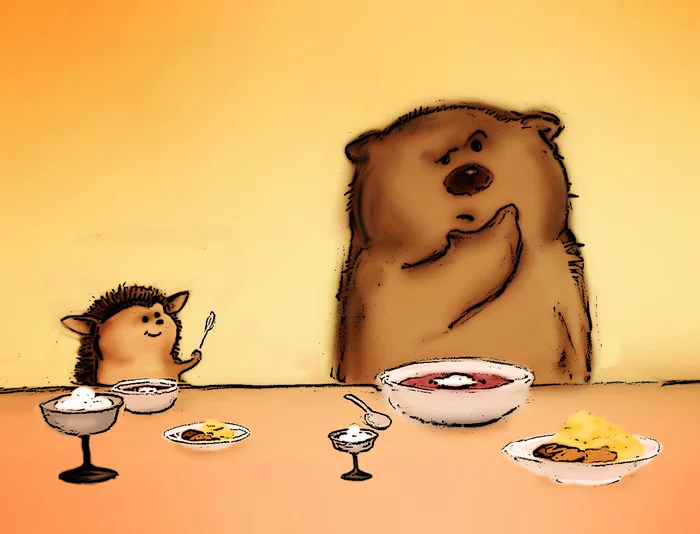 Something is wrong here ... - My, Digital drawing, Art, The Bears, Hedgehog