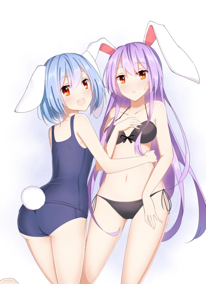 Two reisen - NSFW, Touhou, Reisen udongein inaba, Anime art, Anime, Xialuluo, Swimsuit, Breast, Hand-drawn erotica, Erotic