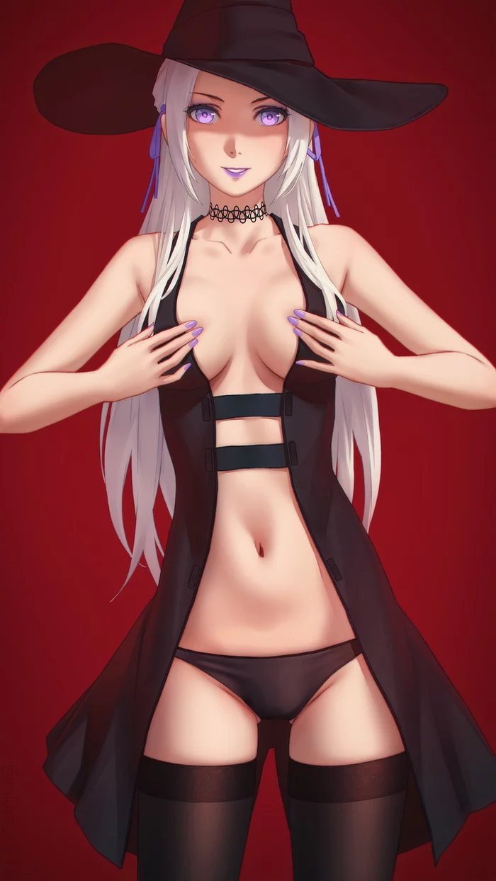 Edelgard - NSFW, Аниме, Anime Art, Fire Emblem, Edelgard, Сиськи, Панцу, Чулки, Хэллоуин, Рисованная эротика, Эротика