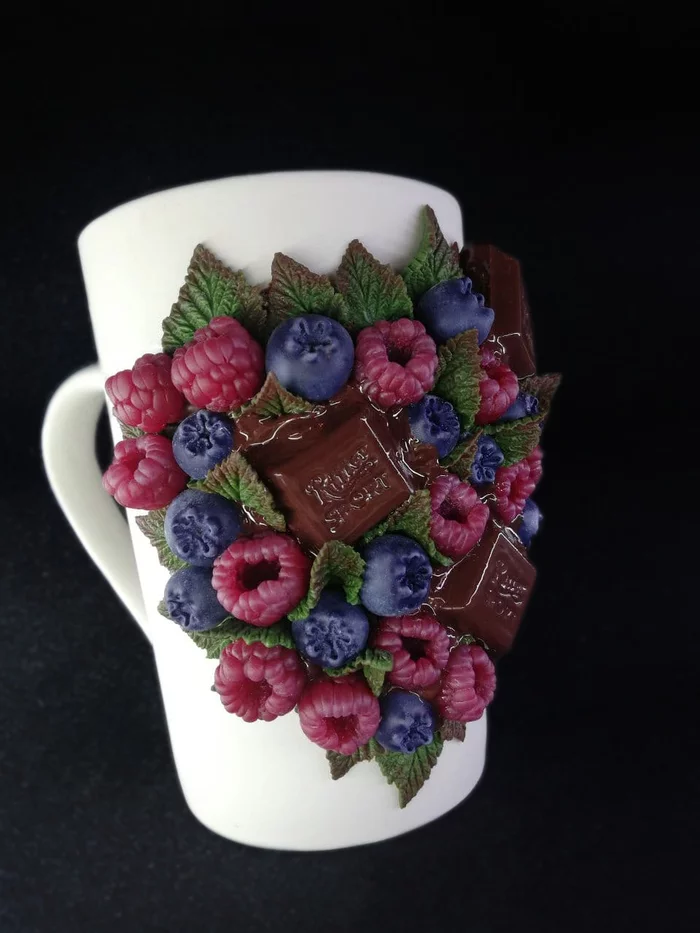 Mug Berries in chocolate - My, Halloween, Polymer clay, Needlework without process, Needlework, With your own hands, Creation, Decor, Mug with decor, Longpost