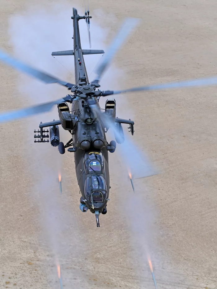 The rockets came down - Helicopter, Mi-35, Rocket launch, Shooting, Beautiful, Air force, The photo