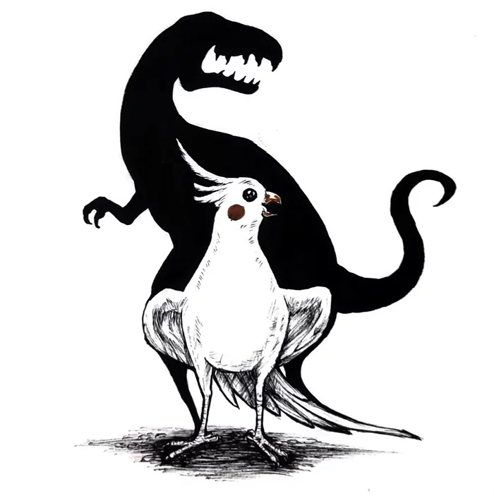 Sweet or nasty? - My, A parrot, Corella, Halloween, Tyrannosaurus, Shadow, Drawing, Sketch