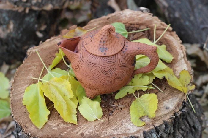 Teapot with open spout made of red clay - My, Needlework without process, His own ceramist, Ceramics, Kettle, Tea, Longpost