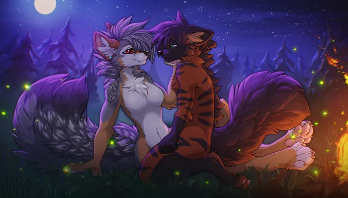 Warm night - NSFW, Furry, Anthro, Art, Furry edge, Furry canine, Furry hyena, Magenta7, Kellwolfik