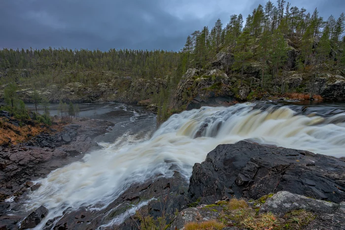 Big Janiskengas Waterfall - My, Waterfall, Kola Peninsula, Nikon D750, Autumn, Landscape, The photo, 