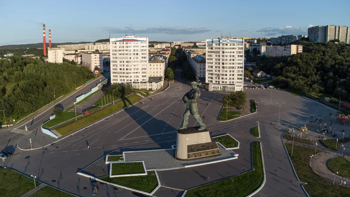 The main square of the closed city - My, Severomorsk, Russia, Kola Peninsula, Murmansk region