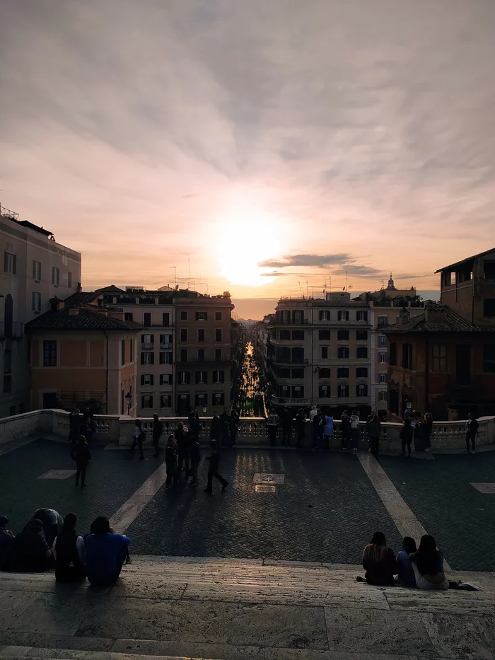 Sunset on the Spanish Steps, Rome - My, Sunset, Mobile photography, Rome, Italy, Travels, Longpost