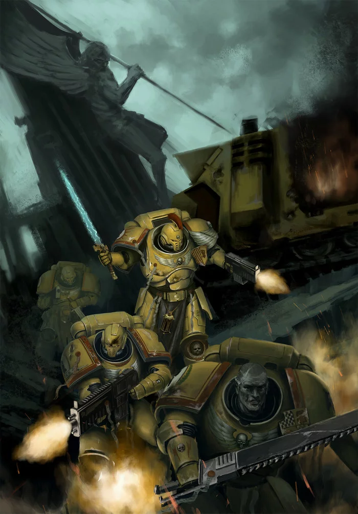 Imperial Fists Primaris & Wolves by Andrey Nyarl - Imperial fists, Primaris space marines, Warhammer 40k, Wh Art, Space wolves, Longpost, 