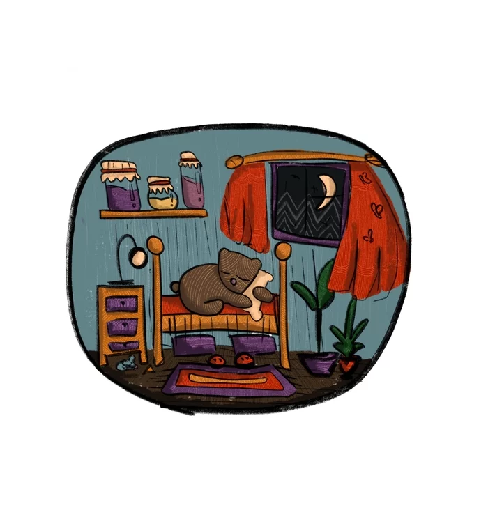 sleeping bear - My, Drawing, Digital drawing, The Bears, Story, Hibernation