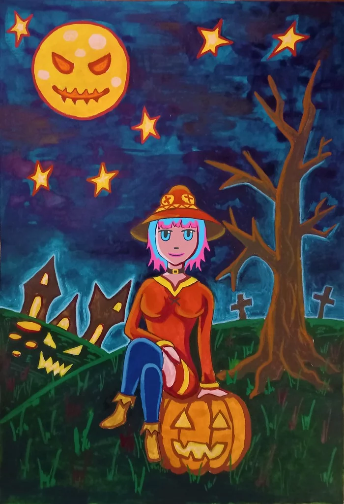 Halloween drawing - My, Painting, Video, Creation