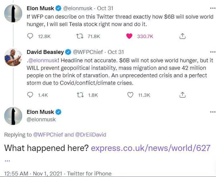 Elon Musk says he's selling Tesla to... - Screenshot, UN, Elon Musk, Food