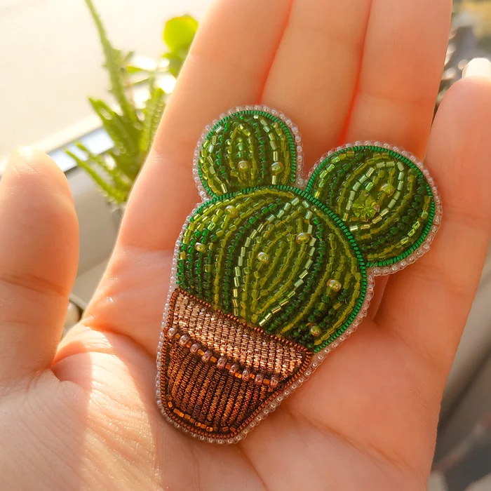 Brooch cactus and stages of creation - My, Decoration, Hobby, beauty, Fashion, Beads, Embroidery, Beadwork, With your own hands, Handmade, Needlework, Needlework with process, Gimp, Brooch, Longpost