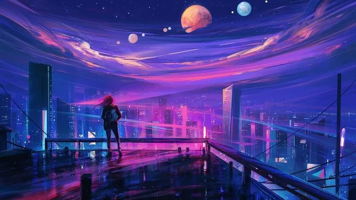 Among thousands of worlds - Drawing, Space, Planet, Girls, Alena Aenami, Art