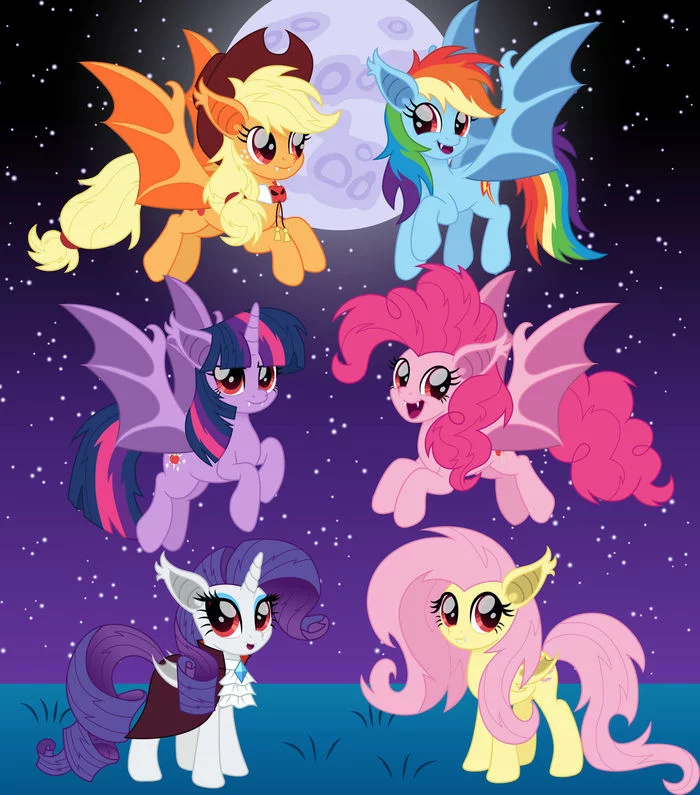 Bat Team - My little pony, PonyArt, Batpony, Mane 6, Cloudyglow