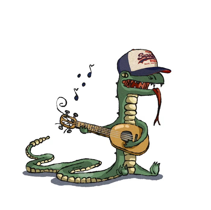 Lizard - My, Drawing, Digital drawing, Art, Artist, Lizard, Snake, Ukulele
