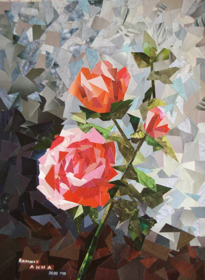Collage Rose - My, Collage, Painting, Painting, Art, With your own hands, Application, the Rose, Flowers, Interior, Longpost