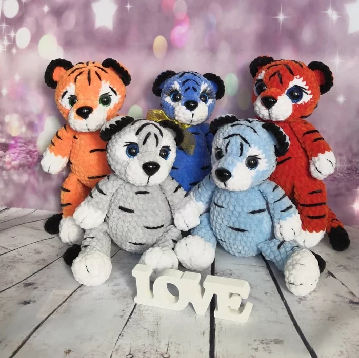 Crochet tiger cubs - My, Tiger, New Year, Plush Toys, Crochet, Soft toy, Toys, Knitting, Handmade, Needlework without process, Amigurumi