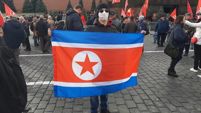 Flag of the DPRK at an event in honor of the anniversary of October - My, Politics, North Korea, 7 November, October Revolution, Revolution, Moscow, the Red Square, Russia