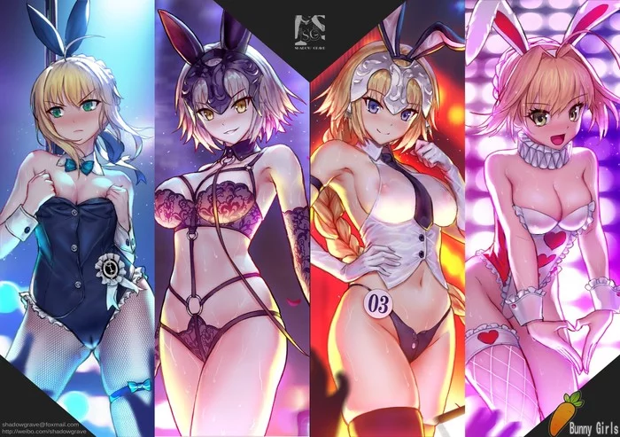 FATE beauty pageant. Who will you vote for? - NSFW, Hand-drawn erotica, Anime, Anime art, Fate, Fate grand order, Fate-stay night, Saber, Jeanne darc, Jeanne alter, Type-Moon, Bunnysuit, Bunny ears, Nero claudius, Artoria pendragon, Longpost
