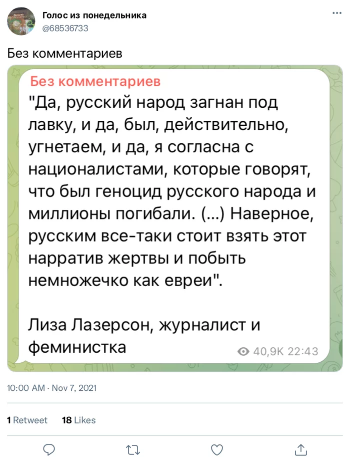 No comment - No comment, Russia, Russians, Jews, Quotes, Feminism, Feminists, People, A pity, Story, История России, Past, Screenshot, Nation, Nationality, Nationalism, Humiliation, Russian, Journalists, Politics