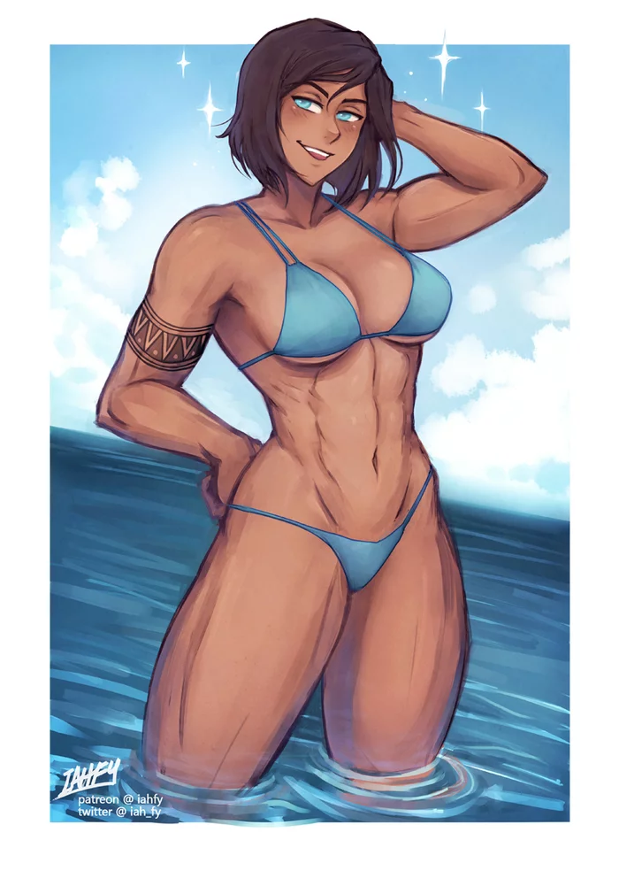 Korra on the beach - NSFW, Muscleart, Strong girl, Avatar: The Legend of Korra, Corra, Iahfy