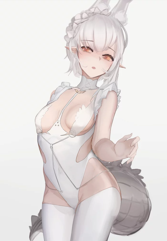 Le Malin or Tomimi? - NSFW, Anime, Anime art, Arknights, Azur lane, Le Malin, Animal ears, Boobs, Stockings, Hand-drawn erotica, Erotic, Crossover, Tomimi