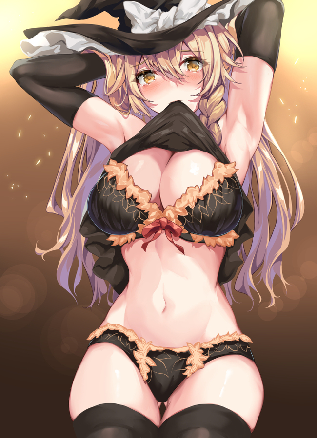 Kirisame marisa - NSFW, Touhou, Kirisame marisa, Anime art, Anime, , Underwear, Boobs, Pantsu, Stockings, Hand-drawn erotica, Erotic