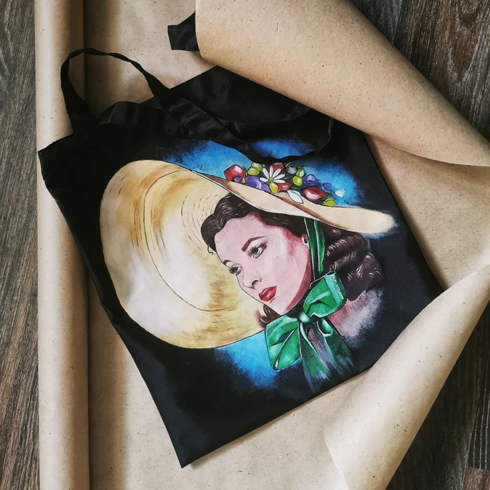 Scarlett O'Haro, sort of - My, Painting on fabric, Art, Shopping bag, gone With the Wind, Customization, Custom, Сумка, Video, Longpost