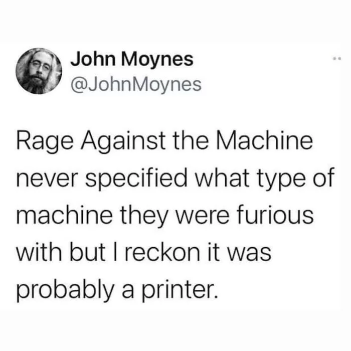 Jet - Twitter, Screenshot, Rage Against The Machine, a printer