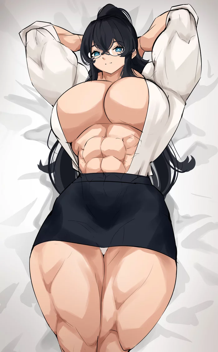 Dinner or me? - NSFW, Musctonk, Muscleart, Strong girl, Sleep-Sleep, Anime, Anime art, Anime original, Body-building, Bodybuilders, Sports girls