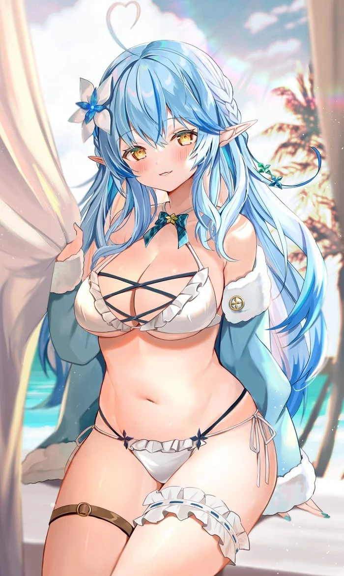 Yukihana lamy - NSFW, Anime, Anime art, Hololive, Yukihana lamy, Virtual youtuber, Swimsuit, Boobs, Hand-drawn erotica, Erotic