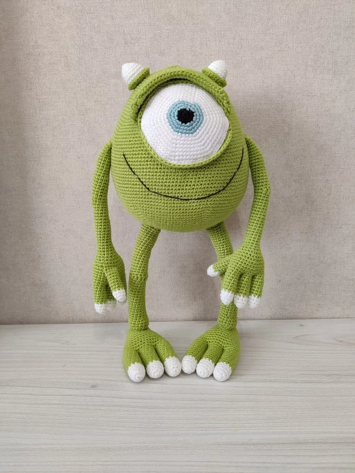 Mike Wazowski - My, Hobby, Handmade, Amigurumi, Soft toy, Knitted toys, Monsters, Inc, Mike Wazowski, Longpost