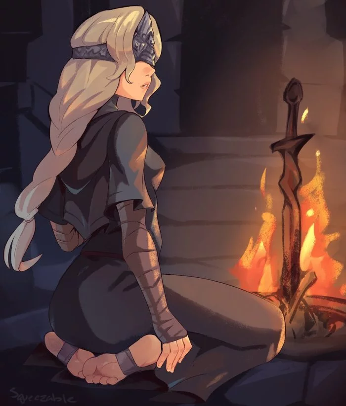 The warmth of the fire - Drawing, Dark souls, Dark souls 3, Fire keeper, Girls, Bonfire, Squeezable, Art