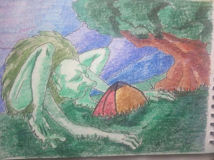 Troll - My, Troll, Colour pencils, Туристы, Tent