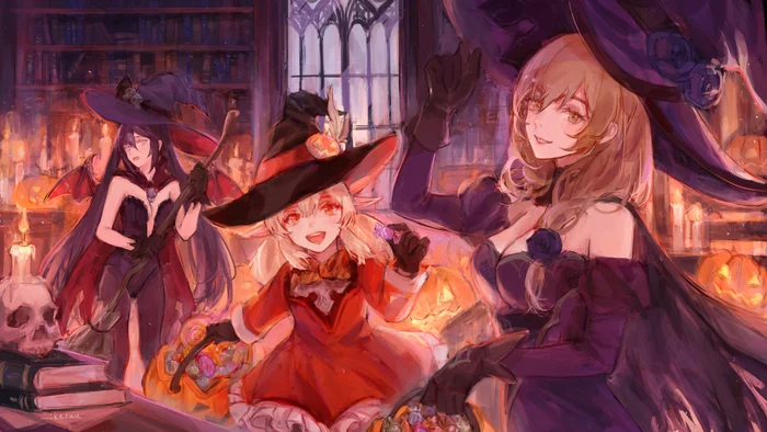 Witches - Genshin Impact, Mona, Lisa (Genshin Impact), Klee, Anime Art, Арт, Девушки