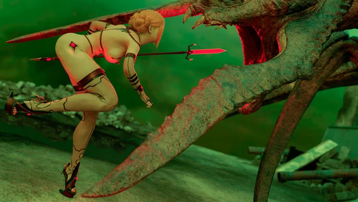 How's your teeth going? - NSFW, My, 3D, Sword, Girls
